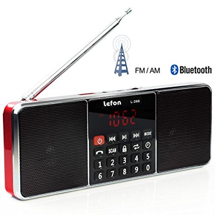 LEFON Multifunction AM FM Radio Bluetooth Wireless Speaker MP3 Music Player Support TF Card / USB Disk, 3.5mm AUX Line-In, LED Screen Display, Alarm Clock (Red-Upgraded Version )