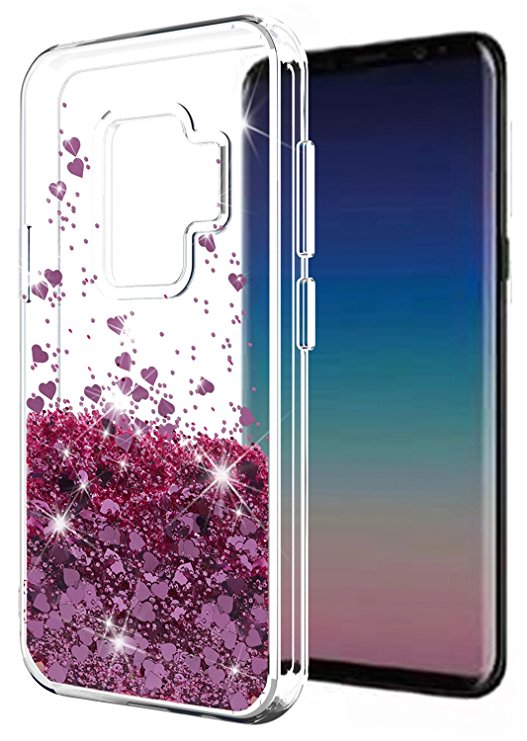 Samsung Galaxy S9 case SunStory Luxury Fashion Design with Moving Shiny Quicksand Glitter and Double Protection with PC layer and TPU Bumper Case for Samsung Galaxy S9. (Rose Gold)
