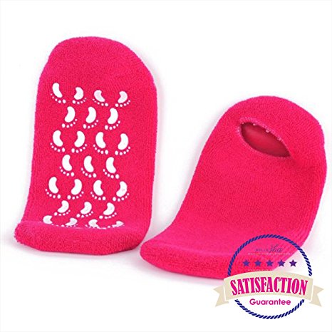 BelleSha Spa Moisturizing Gel Socks For Dry Feet And Ankles - Helps Repair Cracked Skin And Softens Feet (Dark Pink)