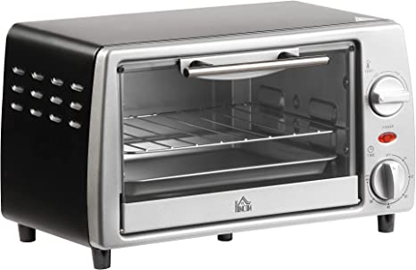 HOMCOM Horno Eléctrico Sobremesa 10 Litros 750W Horno de Convección con Temperatura hasta 230 ℃ Temporizador 60 Minutos Bandeja y Rejilla 36,5x26x22 cm Plata