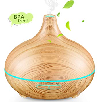 Aromatherapy Diffuser, TOPELEK 300ml Essential Oil Diffuser Aroma Diffuser, Electric Ultrasonic Humidifier with Cool Mist, Waterless Auto-Off, Whisper-Quiet and 7 Colorful LED Lights - Wood Grain