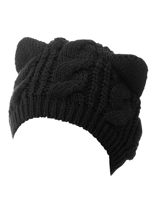 Choies Women's Acrylic Cat Ears Knit Black Beanie Hat