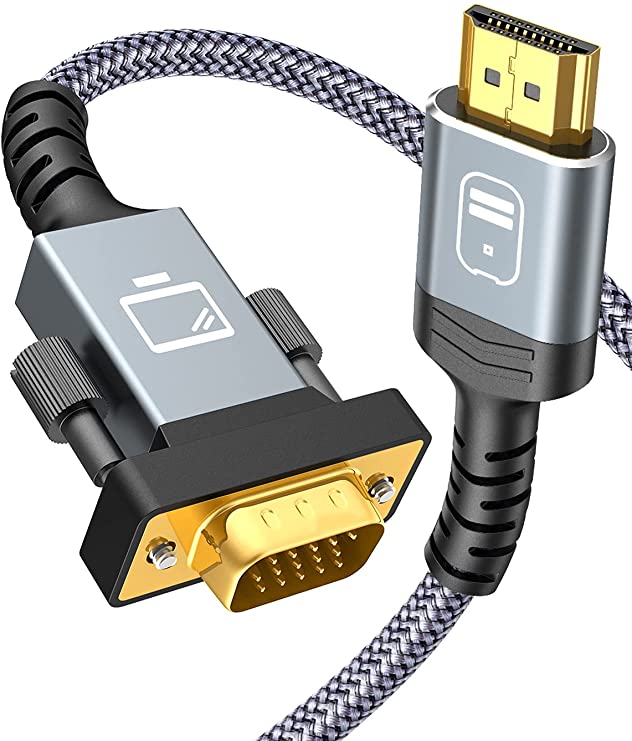 HDMI to VGA 1.8m, Snowkids Gold-Plated HDMI to VGA Nylon Cable Male to Male Cable for Computer, Desktop, Laptop, PC, Monitor, Projector, HDTV and More-Plated