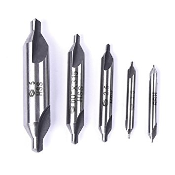 5 Piece Industrial Tools HSS Center Drill & Countersink Set 60 Degree Included Angle
