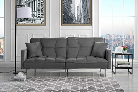 Modern Plush Tufted Velvet Splitback Living Room Futon (Dark Grey)