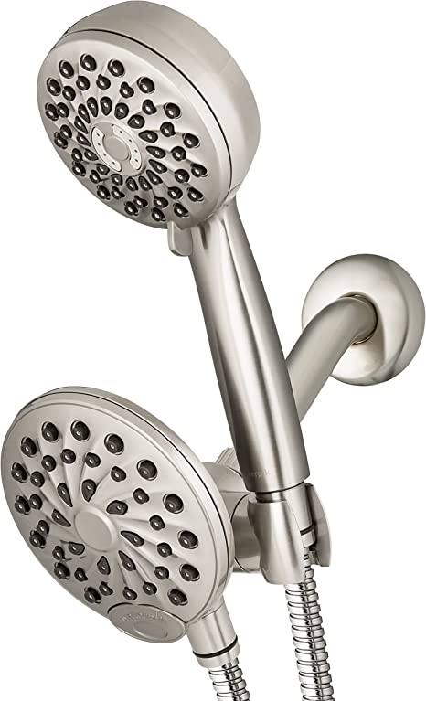 Waterpik One-Touch Dual 2-in-1 Shower System With Rain Shower Head and 7-Mode Hand Held Shower Head, Brushed Nickel XPB-139E-769ME