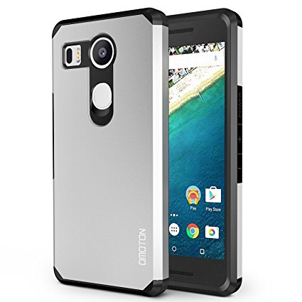 LG Google Nexus 5X Case, OMOTON High Impact Resistant Fully Protective Dual Layer Case with [Soft TPU Interior] [Durable PC Exterior] [Fashion Design], Silver