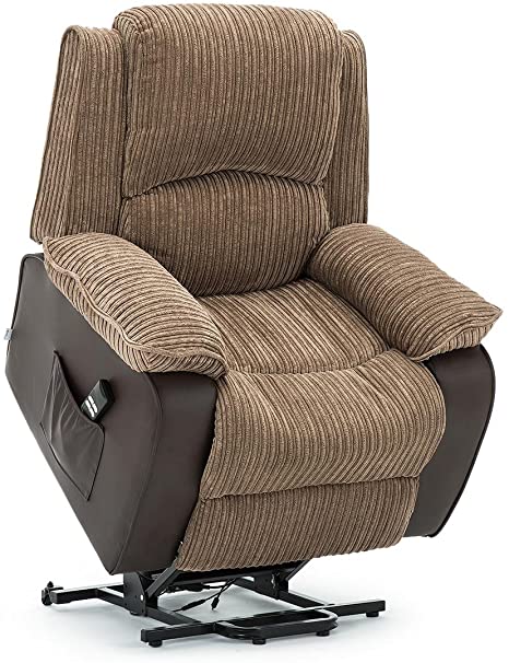 More4Homes POSTANA DUAL MOTOR ELECTRIC RISE RECLINER JUMBO CORD FABRIC ARMCHAIR ELECTRIC LIFT RISER CHAIR (Brown)