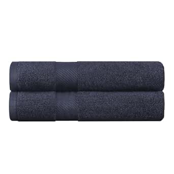 SUPERIOR Kendell Egyptian Cotton Bath Towel Set, Luxury Towels, Absorbent, Shower, Spa Essentials, Large Towels, Bath Basics, Solid, Classic Modern Dobby Border, Set of 2, Black