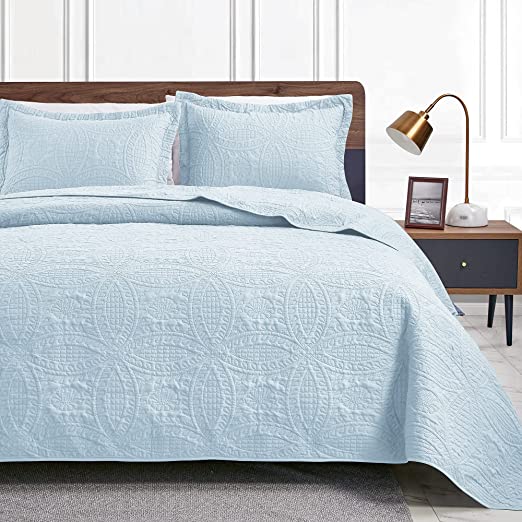 Love's cabin Quilts for Queen Bed Spa-Blue Bedspreads - Soft Bed Summer Quilt Lightweight Microfiber Bedspread- Modern Style Coin Pattern Coverlet for All Season - 3 Piece (1 Quilt, 2 Pillow Shams)