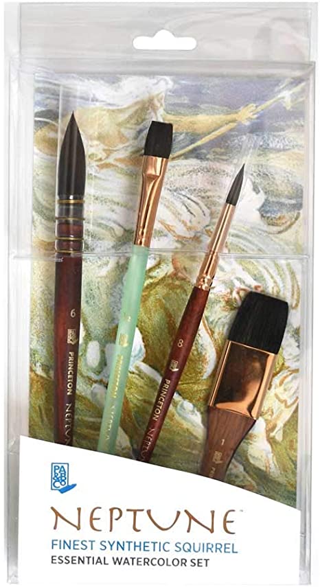 Princeton Artist Brush Neptune, Synthetic Squirrel for Watercolor, Series 4750. 4 Piece Professional Set (4750BSET)