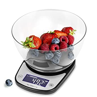 Duronic Black Digital Kitchen Scales KS5000 BK/CR | 2L Bowl | 5KG Capacity | Digital Display | Add & Weigh Tare | 1g Precision | Measure Ingredients for Cooking & Baking | Multi-Use: Calculate Postage