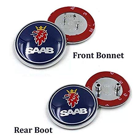 BENZEE AM11 2pcs Set Blue SAAB Front Bonnet   Rear Boot Car Emblem Badge Sticker