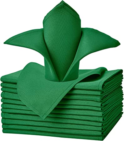 VEEYOO Cloth Napkins - 17 x 17 Inch Green Dinner Napkin Set of 12, Soft Washable and Reusable Table Napkins for Holiday Dinner, Parties, Wedding and More