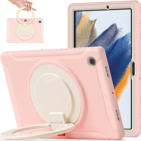 BATYUE Samsung Galaxy Tab A8 10.5 inch Case, Case for Galaxy Tab A8 Released in 2022 ( SM-X200/ SM-X205 ), Heavy Rugged Shockproof Protective Case with Hand Grip   Rotating Kickstand -- Cheery Pink