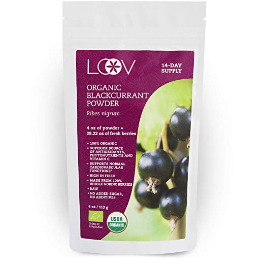Black Currant Powder Organic, rich in anthocyanin and vitamin C, made from 100% whole black currants, freeze dried, 4 oz, raw, grown in Northern Europe, 14-day supply