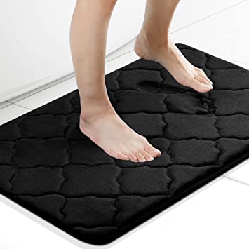 Olanly Memory Foam Bath Mat Rug, Ultra Soft Non Slip and Absorbent Bathroom Rug, Machine Wash Dry, Comfortable, Thick Bath Rug Carpet for Bathroom Floor, Tub and Shower, 20x32, Black