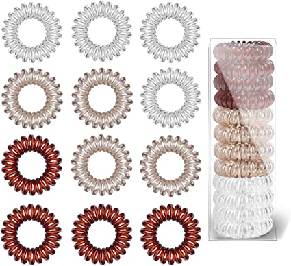 Spiral Hair Ties, 12Pcs Plastic Hair Coil Bands, Spiral Ponytail Holder Phone Cord Bobbles Bands Set for Women Girls Hair Accessories