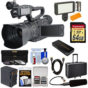 JVC GY-HM170U Ultra 4K HD 4KCAM Professional Camcorder & Top Handle Audio Unit with XLR Microphone   64GB Card   Battery   Hard Case   LED Light Kit