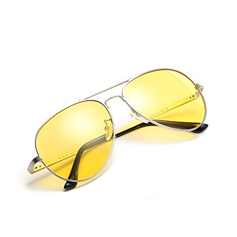 Men &Women HD Night Vision Glasses for Comfortable Driving Yellow Lens Aviator Nighttime /Day Sunglasses