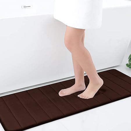 OLANLY Memory Foam Soft Bath Mats Non-Slip Absorbent Bathroom Rugs Rubber Back Runner Mat for Kitchen Bathroom Floors 17" x 47", Coffee