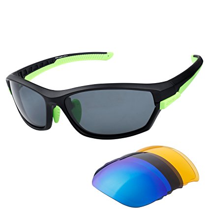 Duco Polarised Sports Mens Sunglasses for Ski Driving Golf Running Cycling TR90 Super Light Frame with 3 Sets of Interchangeable Lenses 6216