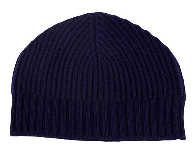 Love Cashmere Mens Ribbed 100% Cashmere Beanie Hat - Navy Blue - Made in Scotland RRP $180