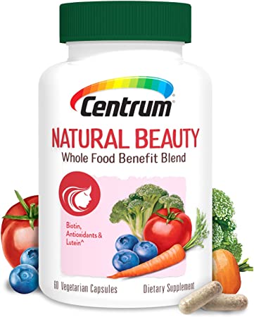 Centrum Natural Beauty Biotin and Vitamin E Supports Healthy Appearance with Whole Food Blend, 60 Day Supply (60 Capsules)