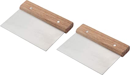 Winware by Winco - Set of 2 Stainless Steel Dough Scraper with Wood Handle