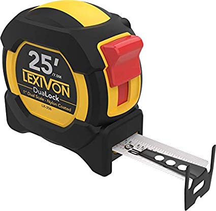 LEXIVON 25Ft/7.5m DuaLock Tape Measure | 1-Inch Wide Blade with Nylon Coating, Matte Finish White & Yellow Dual Sided Rule Print | Ft/Inch/Fractions/Metric (LX-206)