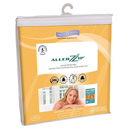 AllerZip Pillow Covers - Block Bed Bugs, Dust Mites, Allergens & Waterproof (2-Pack Queen)