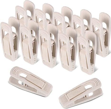 Velvet Hangers Clips Flocked Finger Clips Velvet Clothes Clips Strong Pants Hangers Clips for Slim-line Clothes Velvet Hangers (Beige,48 Pieces)