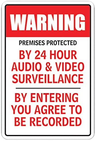 Premises Protected by 24H Audio & Video Decal Surveillance Camera | Indoor/Outdoor | 9" Tall | Security Decal Office Warning Decal, Office, Business | SignMission