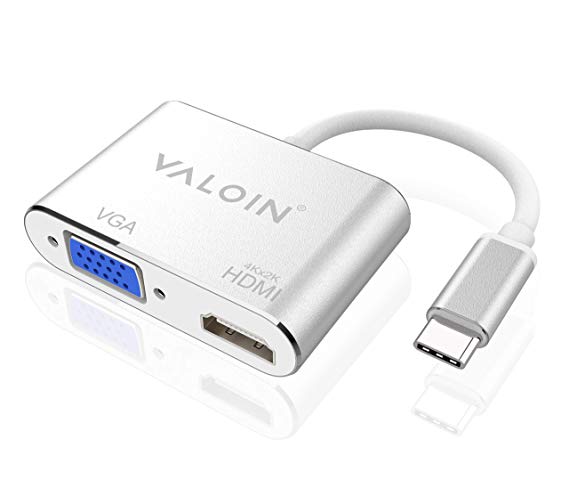 Type-C to HDMI VGA Adapter,Valoin USB 3.1 Plug and Play 2 in 1 Digital HDMI VGA Adapter Converter Compatible for MacBook/ChromeBook Pixel/Galaxy S8 and More (Silver)