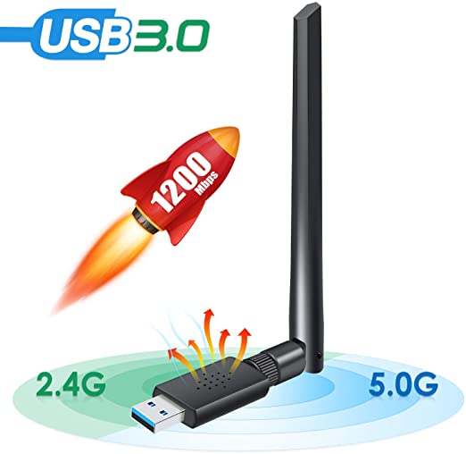 USB 3.0 WiFi Adapter 1200Mbps Wireless Network WiFi Dongle for PC Desktop Laptop with 5dBi Dual Band Antenna, Support WinXP/7/8/10/vista, Mac10.4-10.14, Linux
