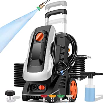 mrliance Electric Pressure Washer 1600W 1.9GPM High Pressure Power Washer Car Washer with Hose Reel, 4 Adjustable Nozzles, Soap Bottle (Sliver)