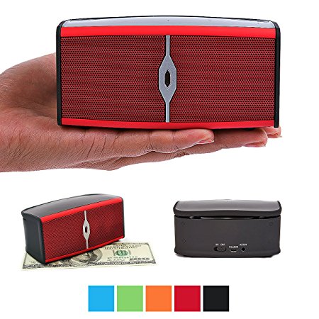 Bluetooth Speakers, Alpatronix AX400 Portable 8W Mini Bluetooth Wireless Rechargeable Stereo Speaker with Mic, Volume/Playback Controls, Passive Subwoofer for Smartphones, Tablets & Computers - Red