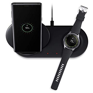 EMallee Wireless Charger Duo, Fast Charge Stand&Pad, Universally Compatible with Qi Enabled Smart Phones and Select Samsung Watches, Black