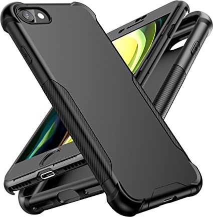 ORETECH Designed for iPhone SE 2020 Case and iPhone 7/8 Case with [2 x Tempered Glass Screen Protector] 360°Protective Cover Hard PC Soft Rubber Case for iPhone SE 2020/iPhone 7/iPhone 8 Cover Black