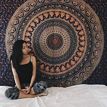 The Boho Street - Exclusive 100% Cotton Mandala Tapestry, Indian Mandala Wall Art, Hippie Wall Hanging, Bohemian Bedspread