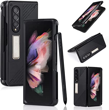 SailorTech Samsung Galaxy Z Fold 3 Back Cover Phone Case with S Pen Holder Kickstand Black