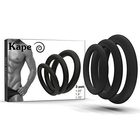 KAPE Mens Erection Rings or Cock Ring Set for Extended Erection, Larger Girth Prolonged Fun & Delayed Ejaculation – 3 Different Dia Seamless Rings – 100% Medical Grade Silicone