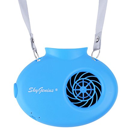 Battery Operated Necklace Fan, Mini Portable USB Rechargeable Fan for Personal Cooling, Kids, Gift, Camping, Outdoor Event, Travel, Concerts, Church, Hot Flash (2200mAh Battery, Blue)