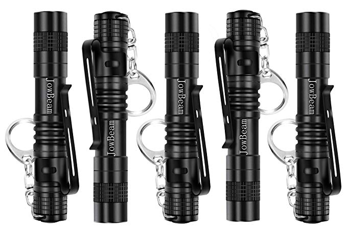5 Packs EDC Keychain Flashlight Mini Pocket LED Light,Water Proof,Tail Switch, Compact Bright 180lm,For Camping, Hiking, Outdoor Activity and Emergency Lighting Powered by 1 AAA battery