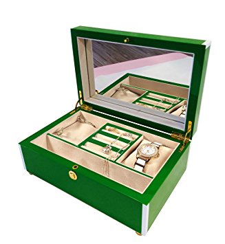 Hand Painted wooden jewel box, High Gloss Lacquer wooden Jewelry Box, Jewelry Storage wooden Box, Piano Finish Like As Mirror. (Fresh Green)