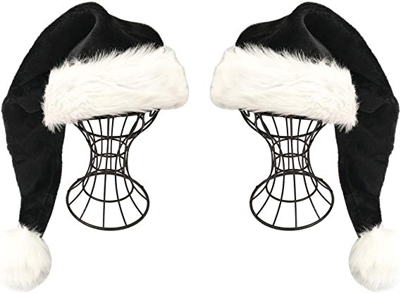 Black Santa Hat - Adults Deluxe Black and White Xmas Christmas Hat Pack 2 pcs
