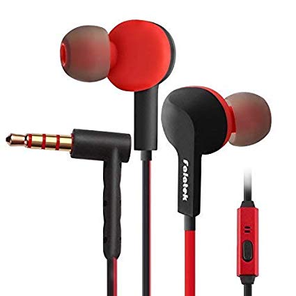 Noise Isolating and High Definition in Ear Canal, FALATEK Thalia Headphones Earbuds with Powerful Bass. Tangle Free for iPhone, iPod, iPad, MP3 Players, Samsung, LG with Mic (Black & Red)