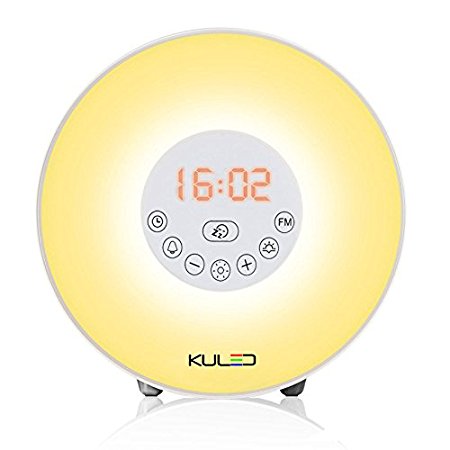 Alarm clock, Wake up light Sunrise Simulation Alarm Clock LED lights with Nature or FM Radio Sounds KULED W30