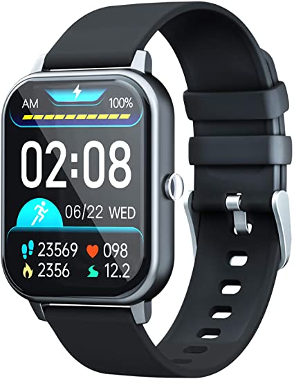 GJT KT50 Smart Watch, 1.69in LCD Fitness Tracker Watch for iPhone Samsung Android Smartphone, 8 Sports Modes, Support Heart Rate SPO² Blood Pressure Sleep Monitor Calls and Notifications ( Black )