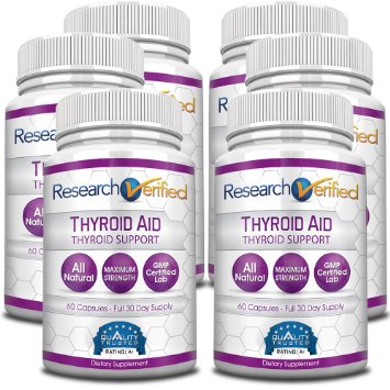 Research Verified Thyroid Aid - With Iodine, Vitamin B12, Selenium, Coleus Forskholii, Kelp, Ashwaghnada & More - 100% Pure, No Additives or Fillers - 100% Money Back Guarantee - 6 Months Supply